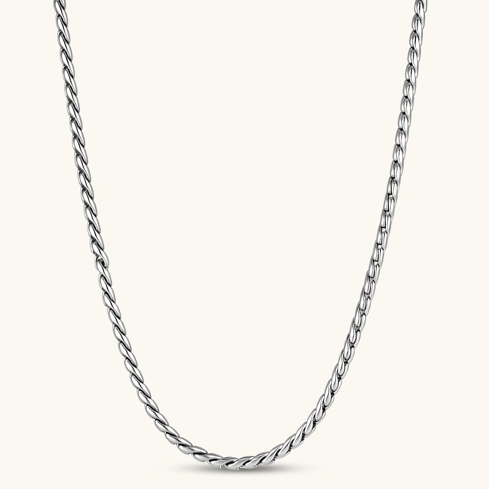 Men's 316L stainless steel twisted rope chain necklace, 560mm length, 3.9mm width, silver tone, screw clasp.
