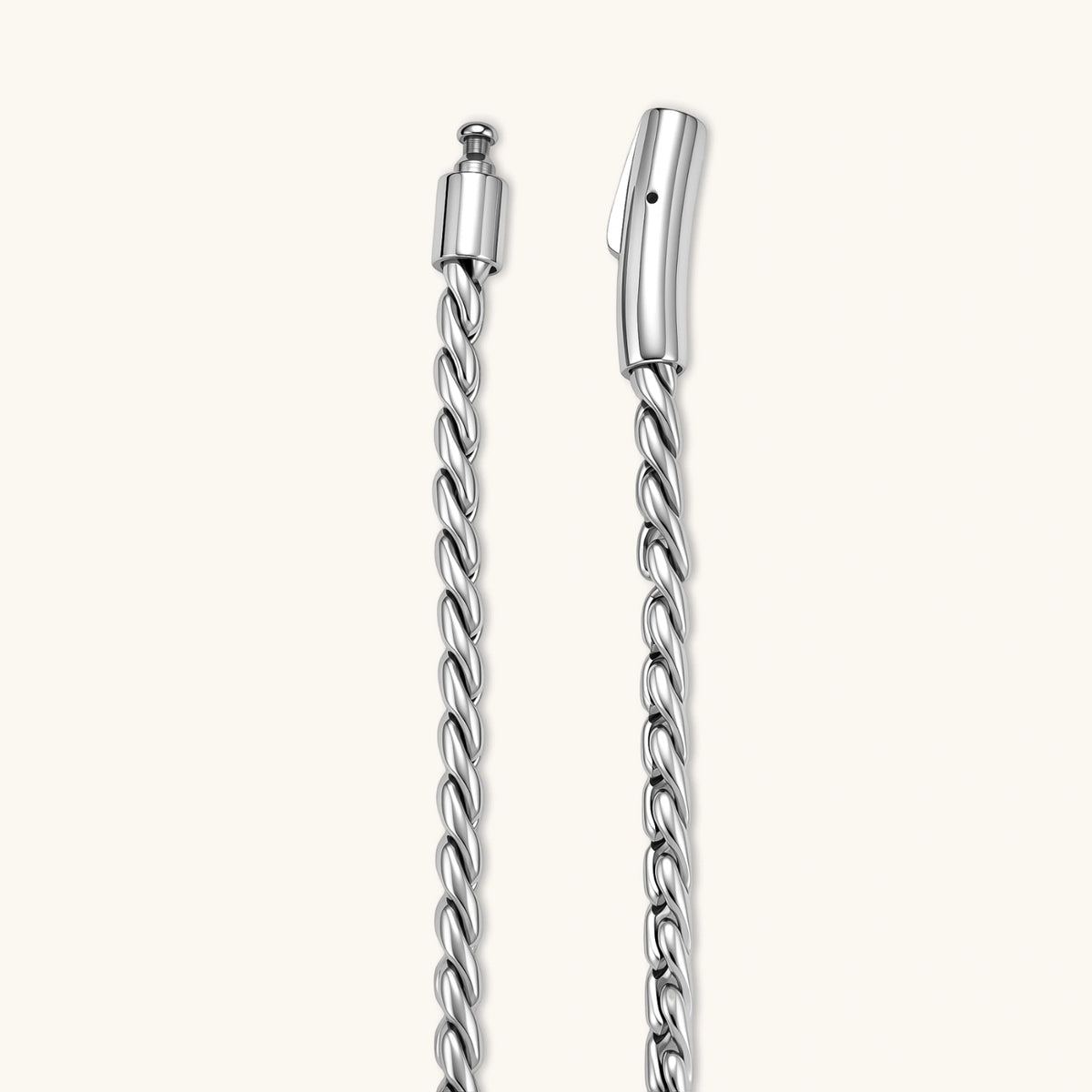 Men's 316L stainless steel twisted rope chain necklace, 560mm length, 3.9mm width, silver tone, screw clasp.